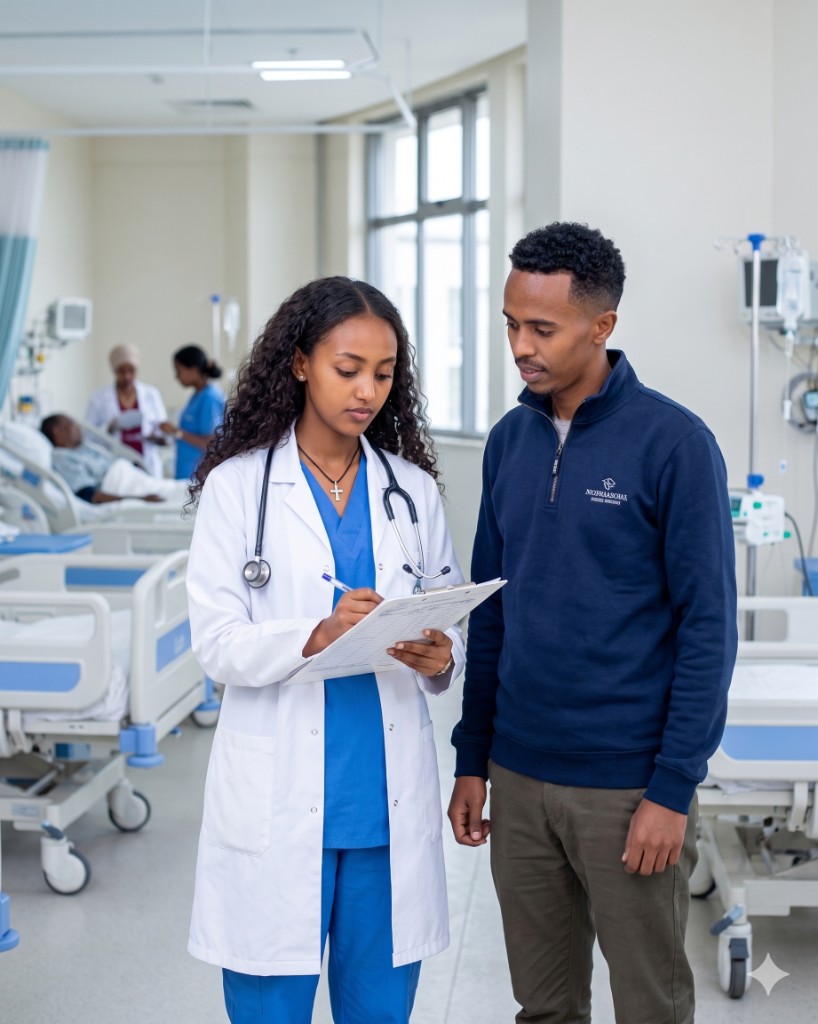 Doctor consulting with a patient in hospital