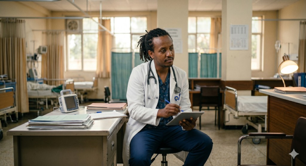 Doctor in Ethiopian hospital ward